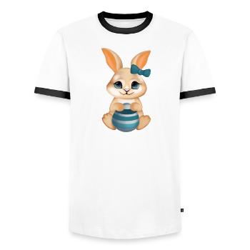 Süßer Hase – Niedliche Illustration - Männer Kontrast-T-Shirt - Weiß/Schwarz - Vorne - AI Model Female 172 light (172cm) & AI Model Male 178 dark (178cm)