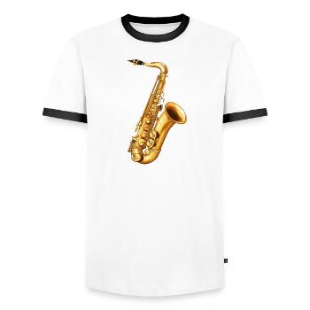 Motif du saxophone doré - T-shirt contrasté Homme - blanc/noir - Devant - AI Model Female 172 light (172cm) & AI Model Male 178 dark (178cm)