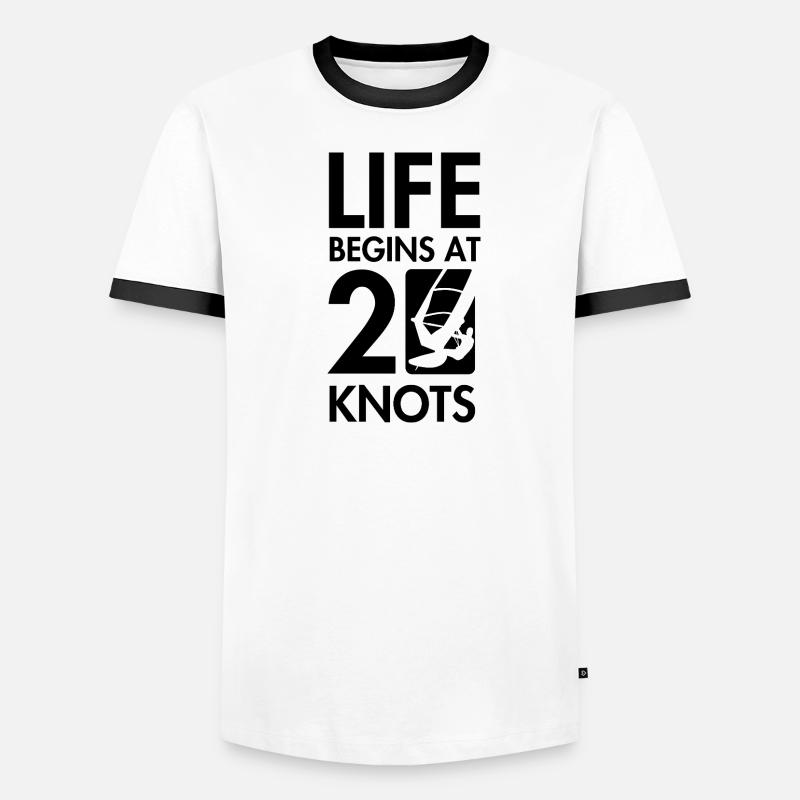 Windsurfen, das Leben beginnt bei 20knt - Männer Kontrast-T-Shirt - Weiß/Schwarz