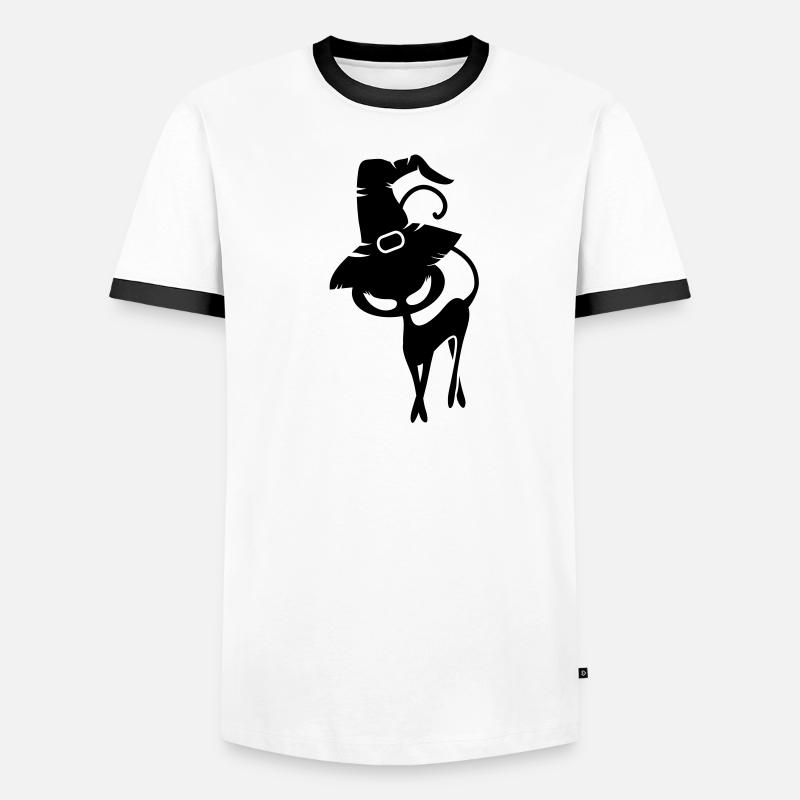 schwarze Katze mit Hexenhut - Männer Kontrast-T-Shirt - Weiß/Schwarz