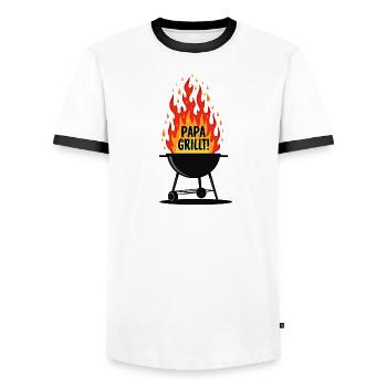 Barbecue Saison du barbecue Papa grillant au grill Papa grillant - T-shirt contrasté Homme - blanc/noir - Devant - AI Model Female 172 light (172cm) & AI Model Male 178 dark (178cm)