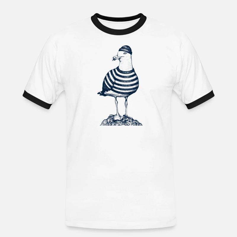 Möwe mit Pulli - Männer Kontrast-T-Shirt - Weiß/Schwarz