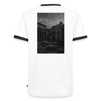Monochrome Ruin in Decay - Men's Ringer Shirt - white/black - Back - AI Model Male 178 dark (178cm)