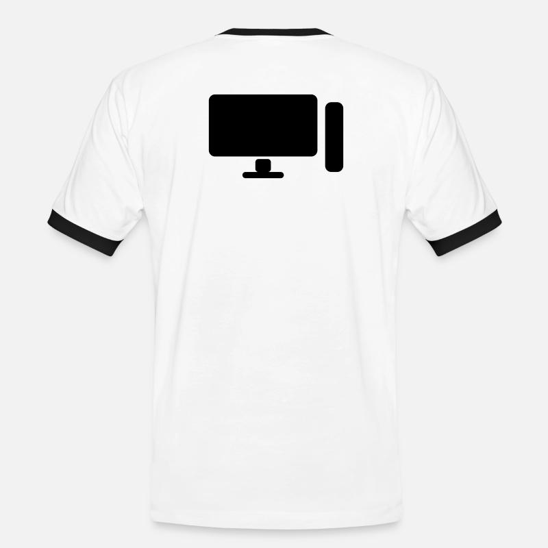 Minimal PC Setup Icon – Gamer Design - Männer Kontrast-T-Shirt - Weiß/Schwarz
