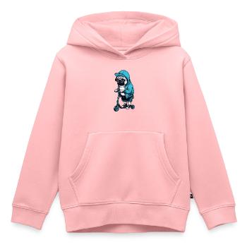 Carlin drôle sur Scooter Comic Cartoon Cool Dog - Sweat Premium à capuche enfant bio - rose - Devant - AI Model Kid Female (0cm)