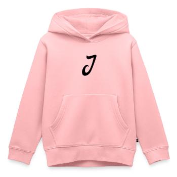 lettre j - Sweat Premium à capuche enfant bio - rose - Devant - AI Model Kid Female (0cm)