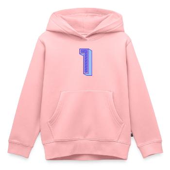 1. 1 AN. 1er ANNIVERSAIRE. ANNIVERSAIRE 1 AN - Sweat Premium à capuche enfant bio - rose - Devant - AI Model Kid Female (0cm)