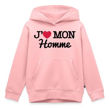 J'aime mon homme - Sweat Premium à capuche enfant bio - rose - Devant - AI Model Kid Female (0cm)
