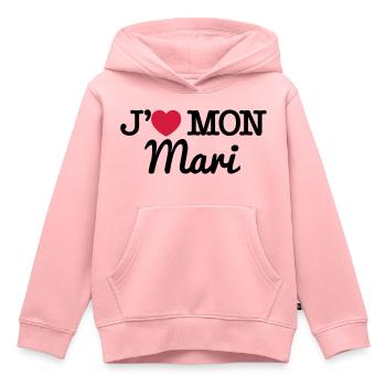 J'aime mon mari - Sweat Premium à capuche enfant bio - rose - Devant - AI Model Kid Female (0cm)