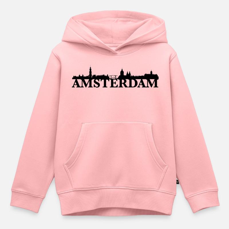 Idée cadeau Amsterdam Pays-Bas skyline - Sweat Premium à capuche enfant bio - rose
