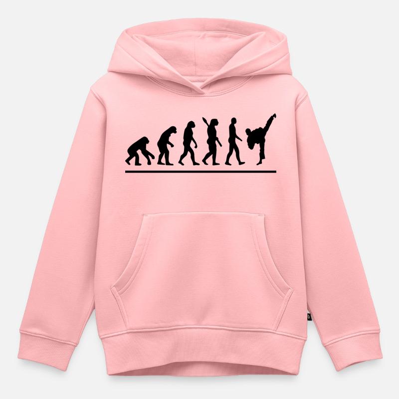 Évolution karaté / humour karaté - Sweat Premium à capuche enfant bio - rose