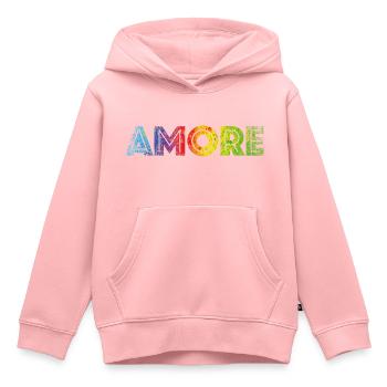 Couleurs AMORE mouchetées - Sweat Premium à capuche enfant bio - rose - Devant - AI Model Kid Female (0cm)