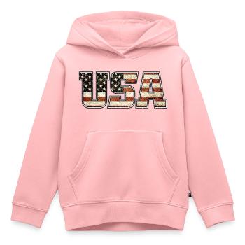 USA Typo Flag (oldstyle) - Kinder Premium Organic Hoodie - Rosa - Vorne - AI Model Kid Female (0cm)