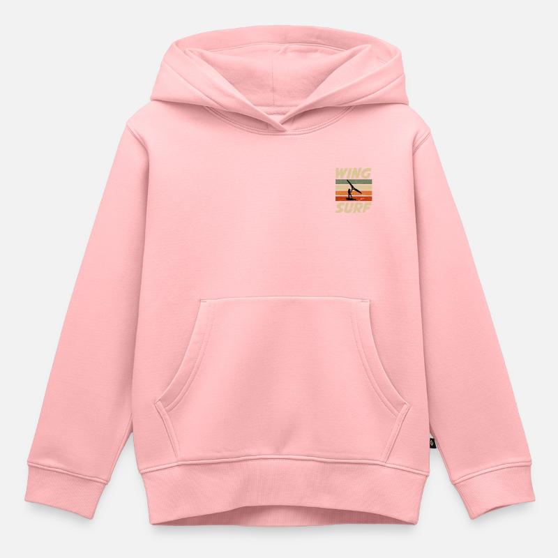 Retro Wingfoiler Wing Surf Wing Foil cadeau - Sweat Premium à capuche enfant bio - rose