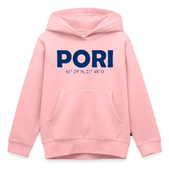 Pori - Finland - Coordinates - Longitude Latitude - Kinder Premium Organic Hoodie - Rosa - Vorne - AI Model Kid Female (0cm)