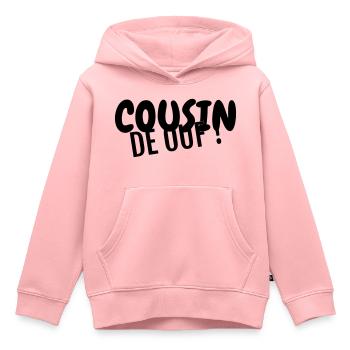 Oncle / Tante / Cousin / Cousine - Sweat Premium à capuche enfant bio - rose - Devant - AI Model Kid Female (0cm)