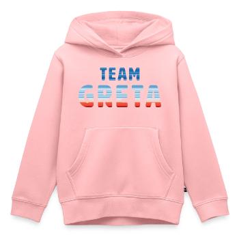 Team Greta | Warming Stripes - Kinder Premium Organic Hoodie - Rosa - Vorne - AI Model Kid Female (0cm)