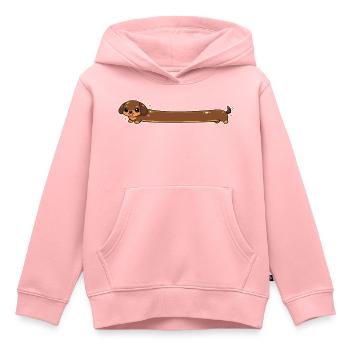 Long, teckel mignon - Sweat Premium à capuche enfant bio - rose - Devant - AI Model Kid Female (0cm)