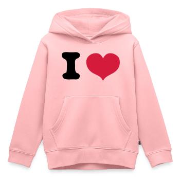 i love - Sweat Premium à capuche enfant bio - rose - Devant - AI Model Kid Female (0cm)