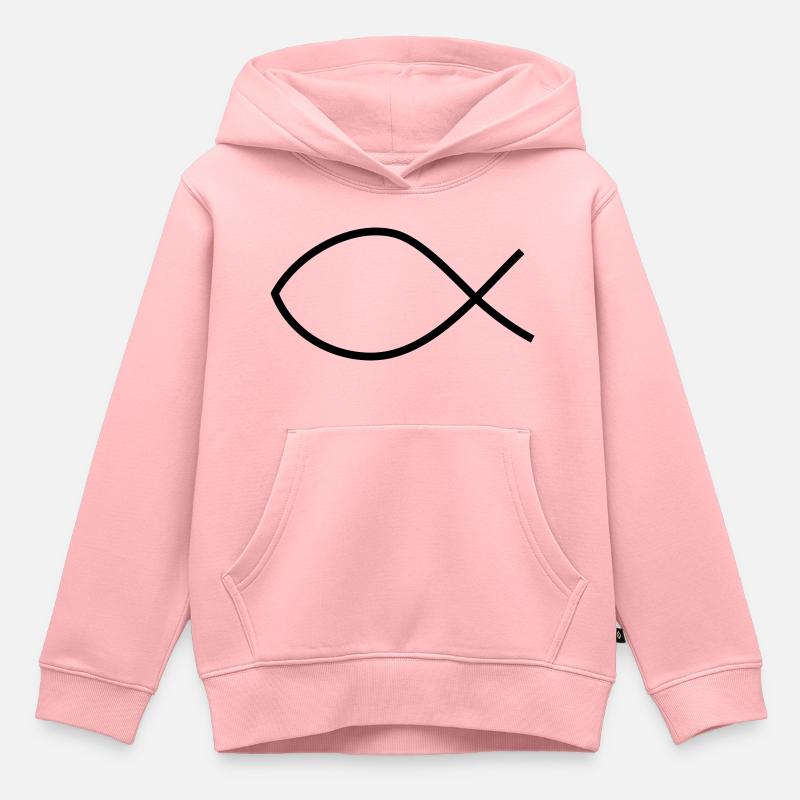 Symbole chrétien de poisson - Sweat Premium à capuche enfant bio - rose