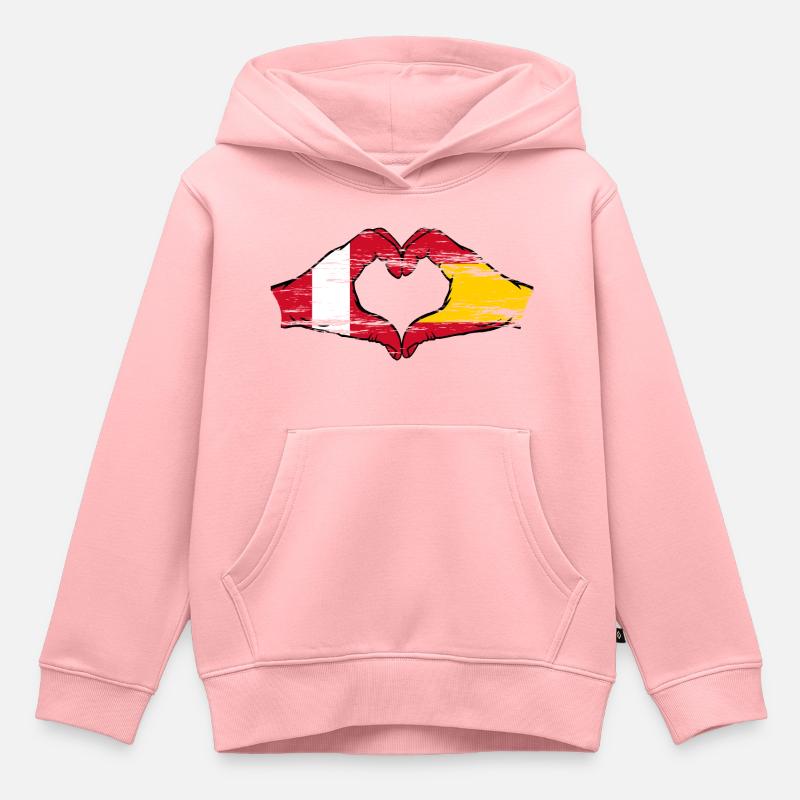Pérou Espagne mains forme de coeur utilisé - Sweat Premium à capuche enfant bio - rose