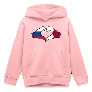 Russland Katar Flagge Hände Herzform - Kinder Premium Organic Hoodie - Rosa - Vorne - AI Model Kid Female (0cm)