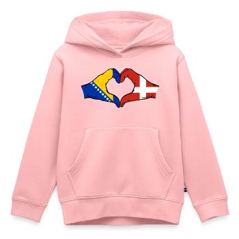 Bosnien Dänemark Flagge Hände Herzform - Kinder Premium Organic Hoodie - Rosa - Vorne - AI Model Kid Female (0cm)