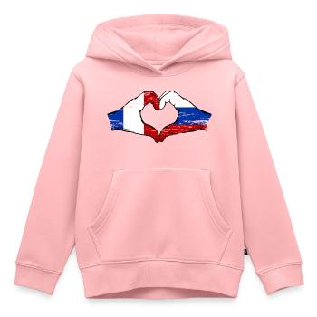 France Russie Drapeau Mains Coeur Forme Utilisé - Sweat Premium à capuche enfant bio - rose - Devant - AI Model Kid Female (0cm)