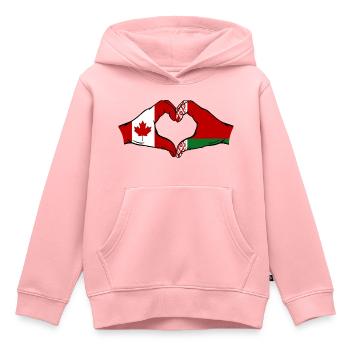Canada Biélorussie drapeau mains forme coeur - Sweat Premium à capuche enfant bio - rose - Devant - AI Model Kid Female (0cm)