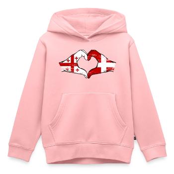 Georgien Daenemark Flagge Haende Herzform used - Kinder Premium Organic Hoodie - Rosa - Vorne - AI Model Kid Female (0cm)