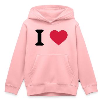 i love - Sweat Premium à capuche enfant bio - rose - Devant - AI Model Kid Female (0cm)