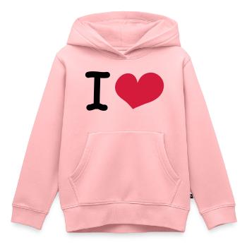 i love - Sweat Premium à capuche enfant bio - rose - Devant - AI Model Kid Female (0cm)