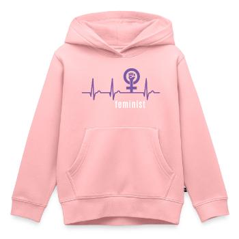 Courbe du cœur féministe - Pulse Women’s Power Feminism - Sweat Premium à capuche enfant bio - rose - Devant - AI Model Kid Female (0cm)