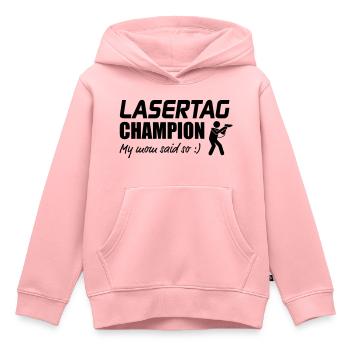 Champion de Laser Tag Ma Maman triste tellement - Sweat Premium à capuche enfant bio - rose - Devant - AI Model Kid Female (0cm)