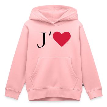 I love - Sweat Premium à capuche enfant bio - rose - Devant - AI Model Kid Female (0cm)