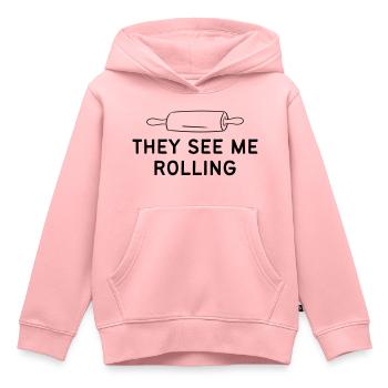 SIE SEHEN MICH ROLLEN - Kinder Premium Organic Hoodie - Rosa - Vorne - AI Model Kid Female (0cm)