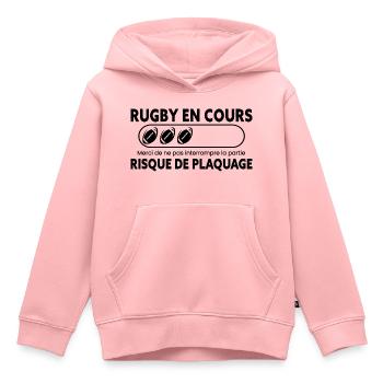 Rugby, Humour Sport, Idée Cadeau Sportif Original - Sweat Premium à capuche enfant bio - rose - Devant - AI Model Kid Female (0cm)