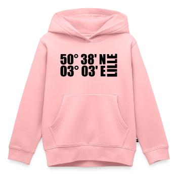 Coordonnées de Lille - Sweat Premium à capuche enfant bio - rose - Devant - AI Model Kid Female (0cm)