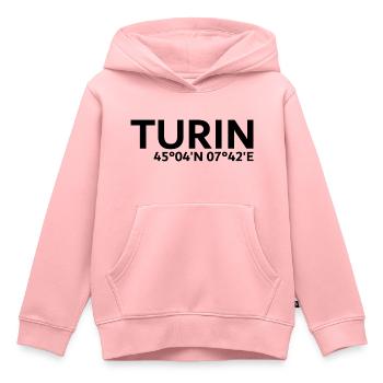 Coordonnées de Turin - Sweat Premium à capuche enfant bio - rose - Devant - AI Model Kid Female (0cm)