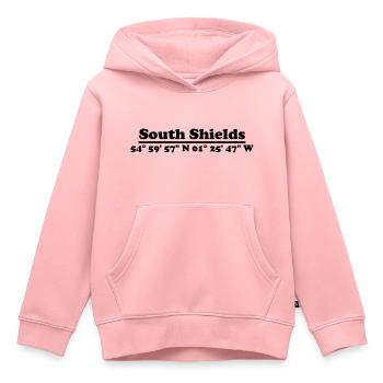 Coordonnées de South Shields - Sweat Premium à capuche enfant bio - rose - Devant - AI Model Kid Female (0cm)