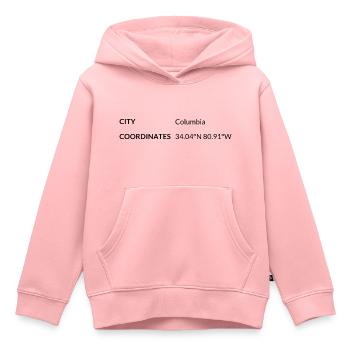 les coordonnées de Columbia, Caroline du Sud, États-Unis - Sweat Premium à capuche enfant bio - rose - Devant - AI Model Kid Female (0cm)