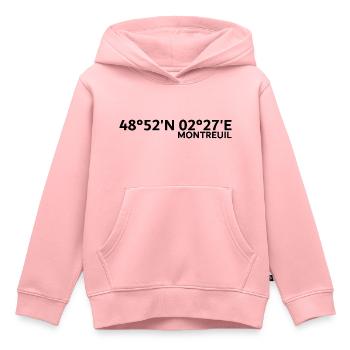 Coordonnées de Montreuil - Sweat Premium à capuche enfant bio - rose - Devant - AI Model Kid Female (0cm)