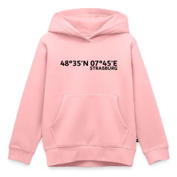 Coordonnées de Strasbourg - Sweat Premium à capuche enfant bio - rose - Devant - AI Model Kid Female (0cm)