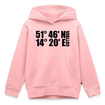 Coordonnées de Cottbus - Sweat Premium à capuche enfant bio - rose - Devant - AI Model Kid Female (0cm)