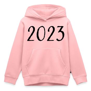 2023 - Jahr - Jahreswechsel - Kinder Premium Organic Hoodie - Rosa - Vorne - AI Model Kid Female (0cm)