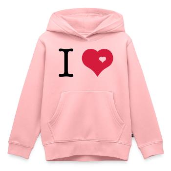 i love - Sweat Premium à capuche enfant bio - rose - Devant - AI Model Kid Female (0cm)