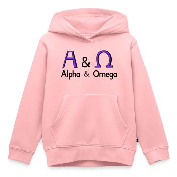 Alpha et Oméga - Sweat Premium à capuche enfant bio - rose - Devant - AI Model Kid Female (0cm)