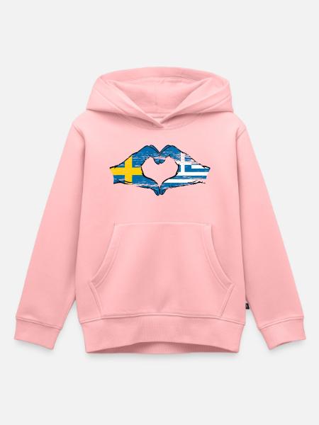 Szwecja Grecja Flaga Dłonie Kształt Serca Używany - Hoodie Premium barn ekologisk - rosa