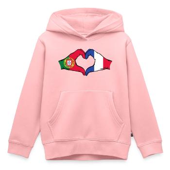 Portugal France Drapeau Mains Coeur Forme - Sweat Premium à capuche enfant bio - rose - Devant - AI Model Kid Female (0cm)