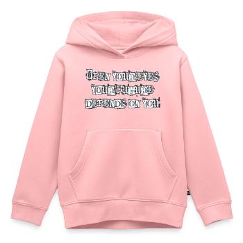 Open your eyes - Sweat Premium à capuche enfant bio - rose - Devant - AI Model Kid Female (0cm)